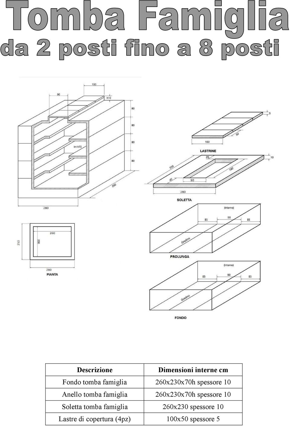 famiglia 260x230x70h spessore 10 Soletta tomba