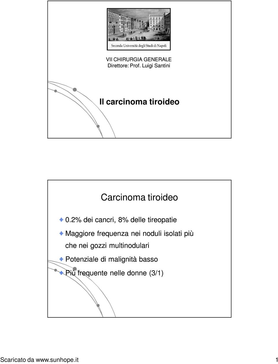 2% dei cancri, 8% delle tireopatie Maggiore frequenza nei noduli isolati