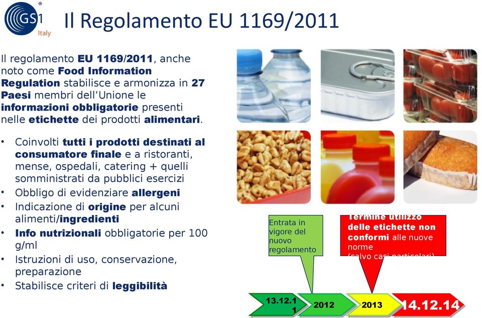 Coinvolti tutti i prodotti destinati al consumatore finale e a ristoranti, mense, ospedali, catering + quelli somministrati da pubblici esercizi Obbligo di evidenziare allergeni