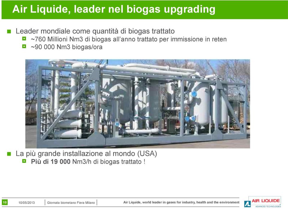 in reten ~90 000 Nm3 biogas/ora La più grande installazione al mondo (USA)