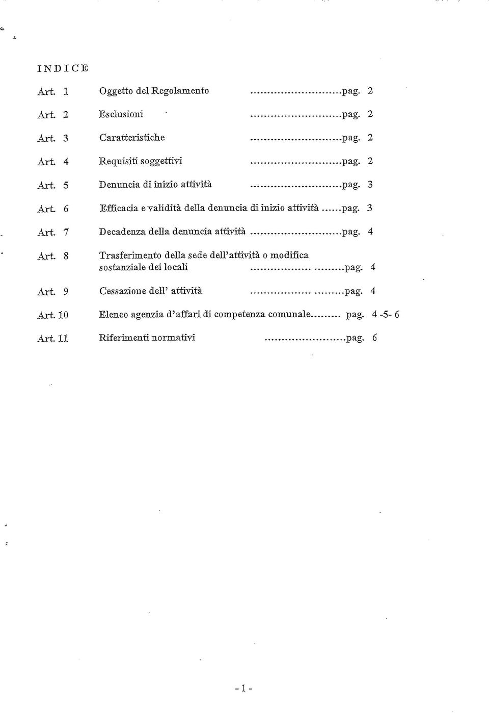 4 Art. 8 Trasferimento della sede dell'attività o modifica sostanziale dei locali pag. 4 Art. 9 Cessazione dell'attività --pag.