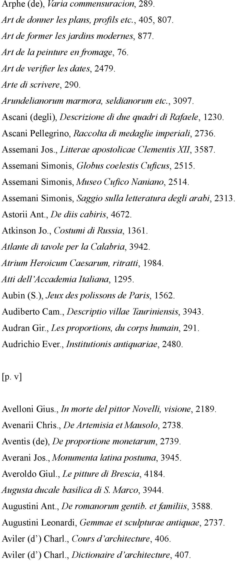 Assemani Jos., Litterae apostolicae Clementis XII, 3587. Assemani Simonis, Globus coelestis Cuficus, 2515. Assemani Simonis, Museo Cufico Naniano, 2514.
