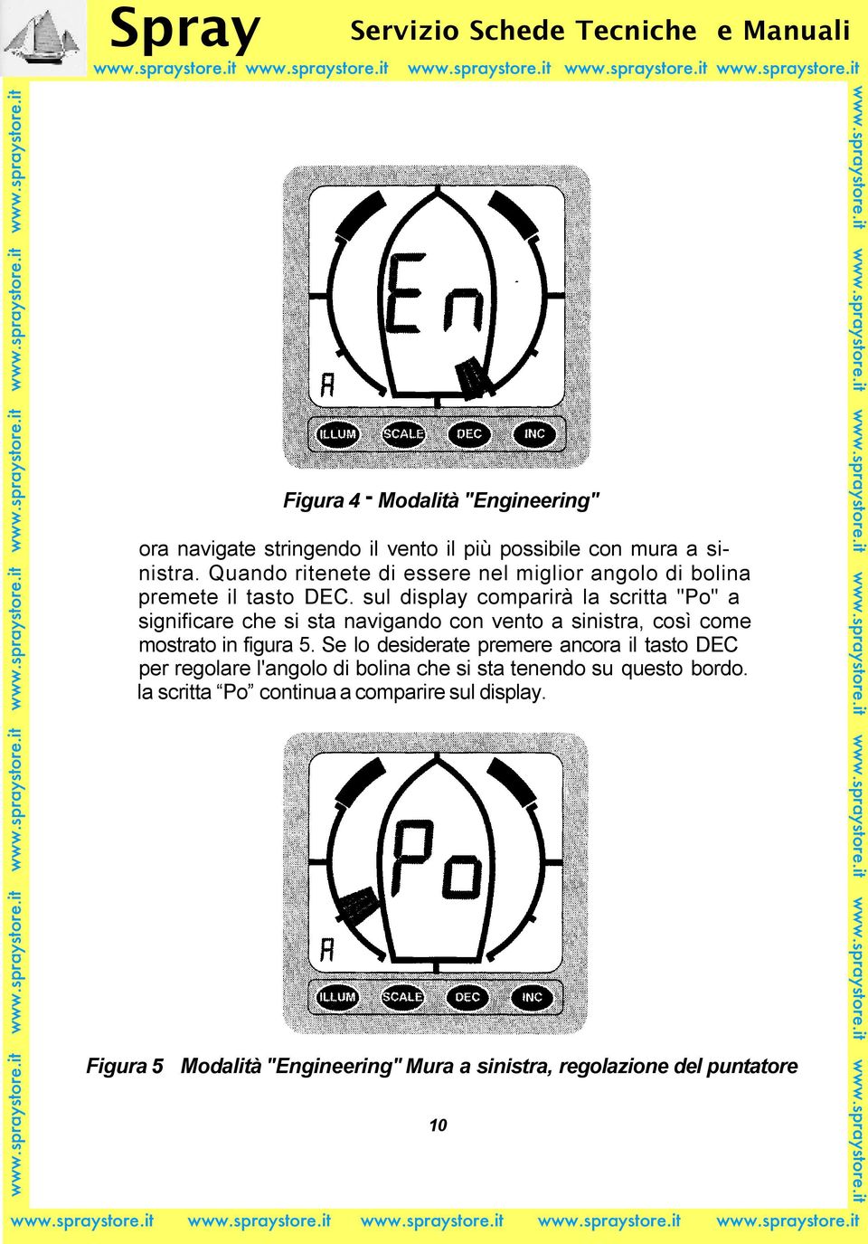 sul display comparirà la scritta "Po" a significare che si sta navigando con vento a sinistra, così come mostrato in figura 5.