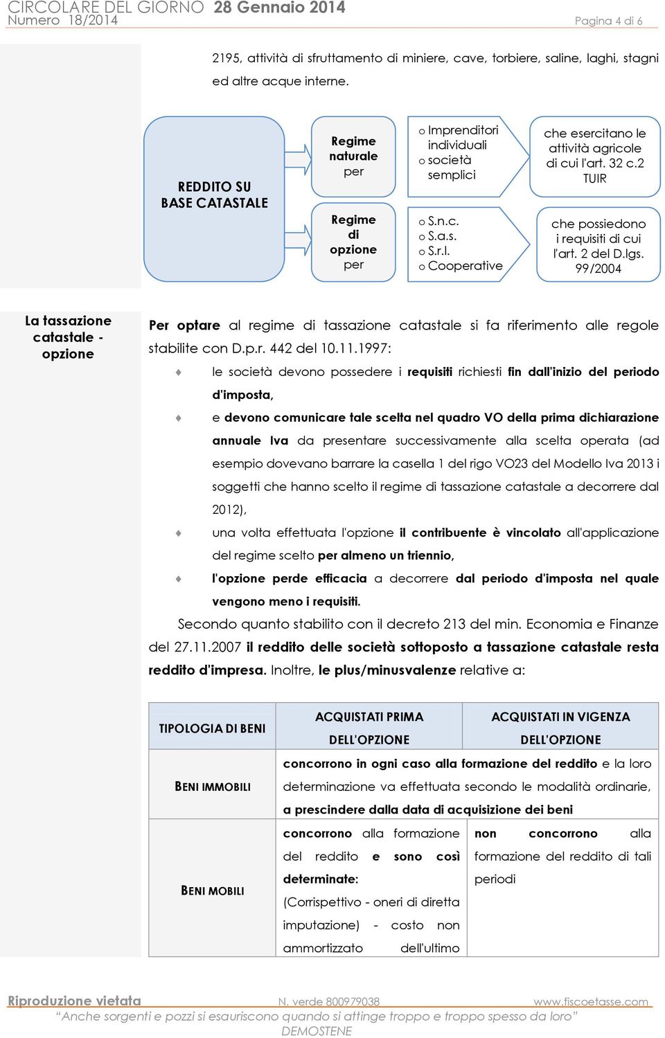 32 c.2 TUIR che possiedono i requisiti di cui l'art. 2 del D.lgs. 99/2004 La tassazione catastale - Per optare al regime di tassazione catastale si fa riferimento alle regole stabilite con D.p.r. 442 del 10.