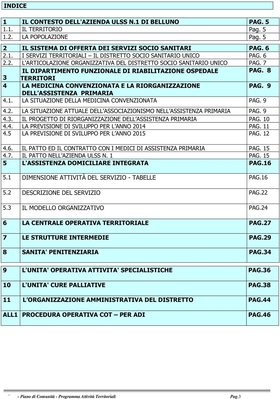 8 3 TERRITORI 4 LA MEDICINA CONVENZIONATA E LA RIORGANIZZAZIONE PAG. 9 DELL'ASSISTENZA PRIMARIA 4.1. LA SITUAZIONE DELLA MEDICINA CONVENZIONATA PAG. 9 4.2.