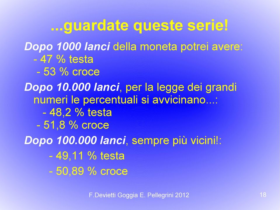 000 lanci, per la legge dei grandi numeri le percentuali si avvicinano.