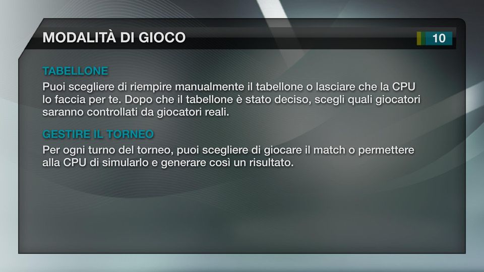 Dopo che il tabellone è stato deciso, scegli quali giocatori saranno controllati da