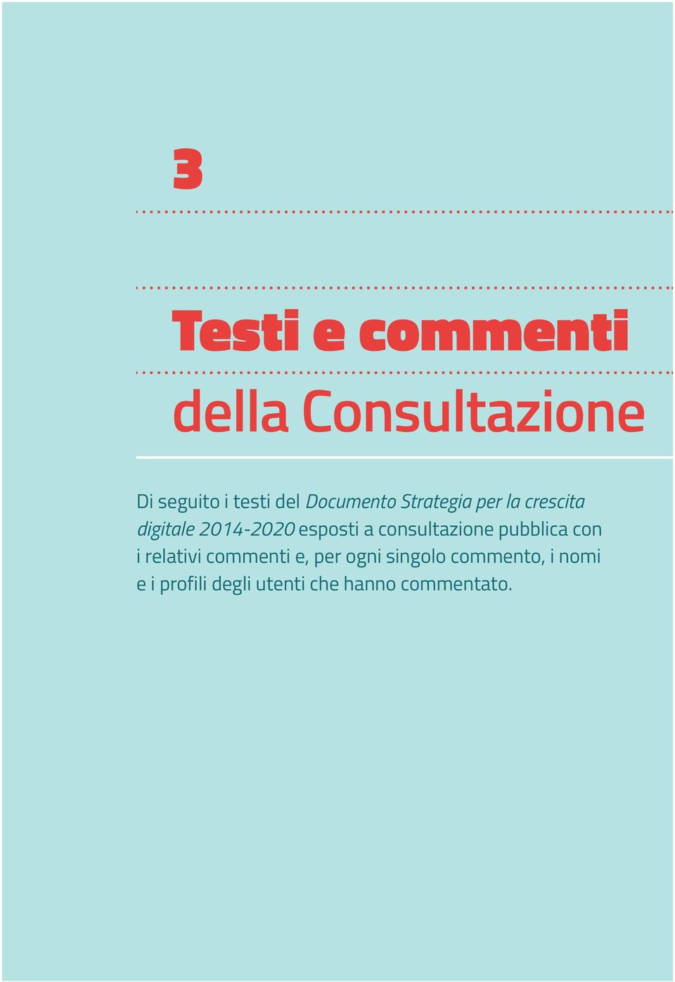 consultazione pubblica con i relativi commenti e, per ogni