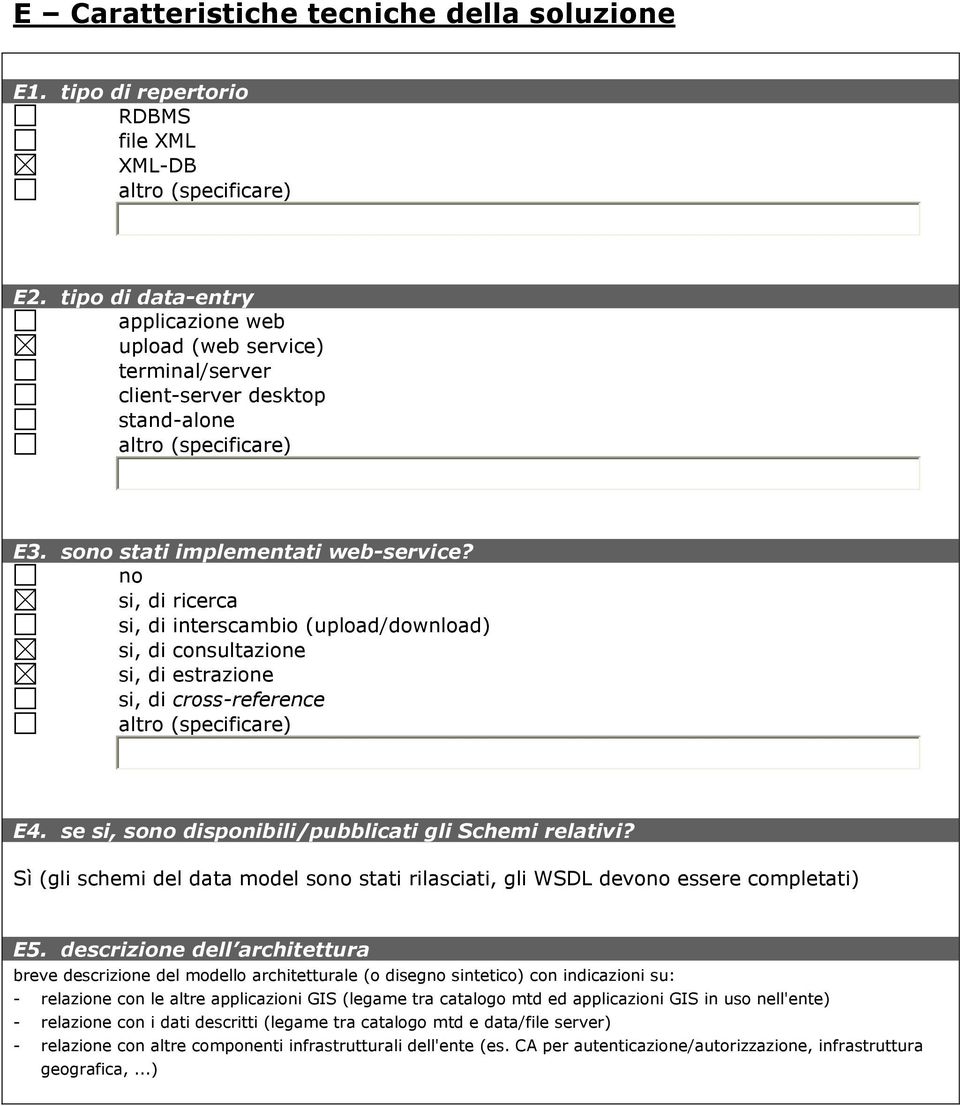 si, di ricerca si, di interscambio (upload/download) si, di consultazione si, di estrazione si, di cross-reference E4. se si, so disponibili/pubblicati gli Schemi relativi?