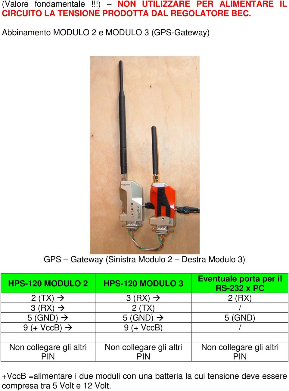 Eventuale porta per il RS-232 x PC 2 (TX) 3 (RX) 2 (RX) 3 (RX) 2 (TX) / 5 (GND) 5 (GND) 5 (GND) 9 (+ VccB) 9 (+ VccB) / Non collegare