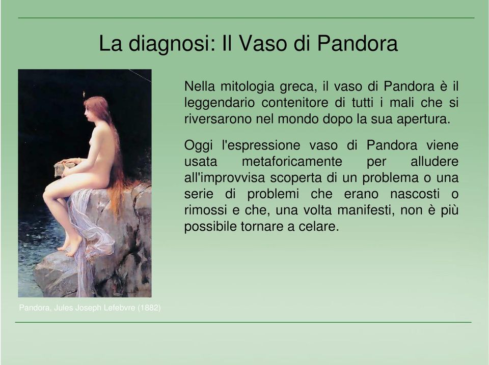 Oggi l'espressione vaso di Pandora viene usata metaforicamente per alludere all'improvvisa scoperta di un