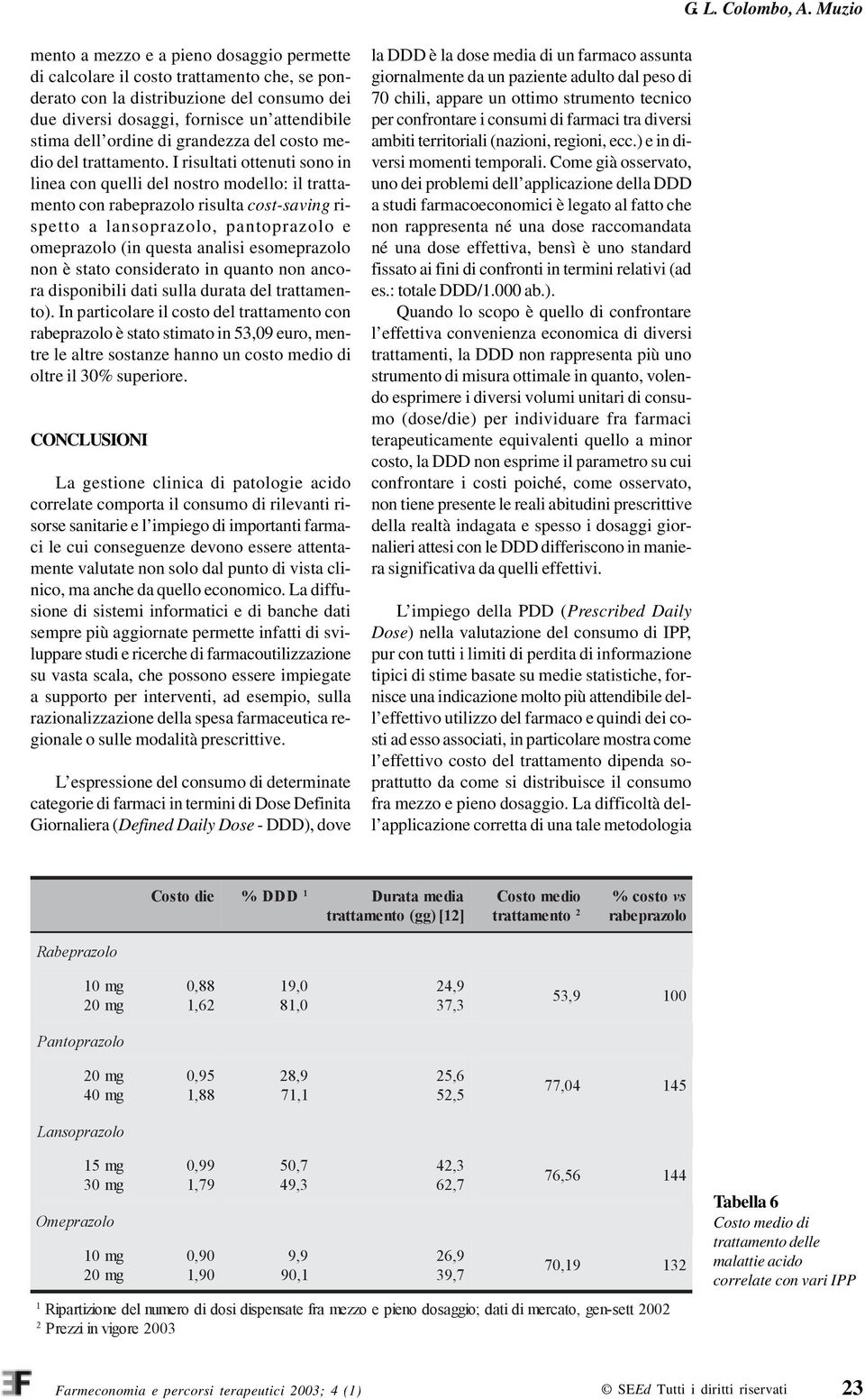 di grandezza del costo medio del trattamento.