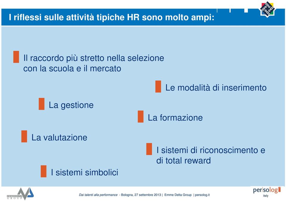 Le modalità di inserimento La gestione La valutazione I sistemi