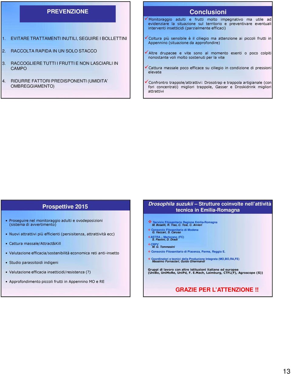 interventi insetticidi (parzialmente efficaci) Coltura più sensibile è il ciliegio ma attenzione ai piccoli frutti in Appennino (situazione da approfondire) Altre drupacee e vite sono al momento