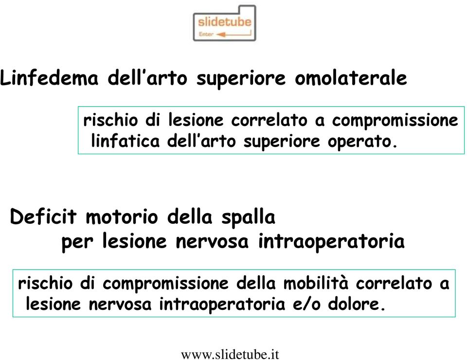 Deficit motorio della spalla per lesione nervosa intraoperatoria