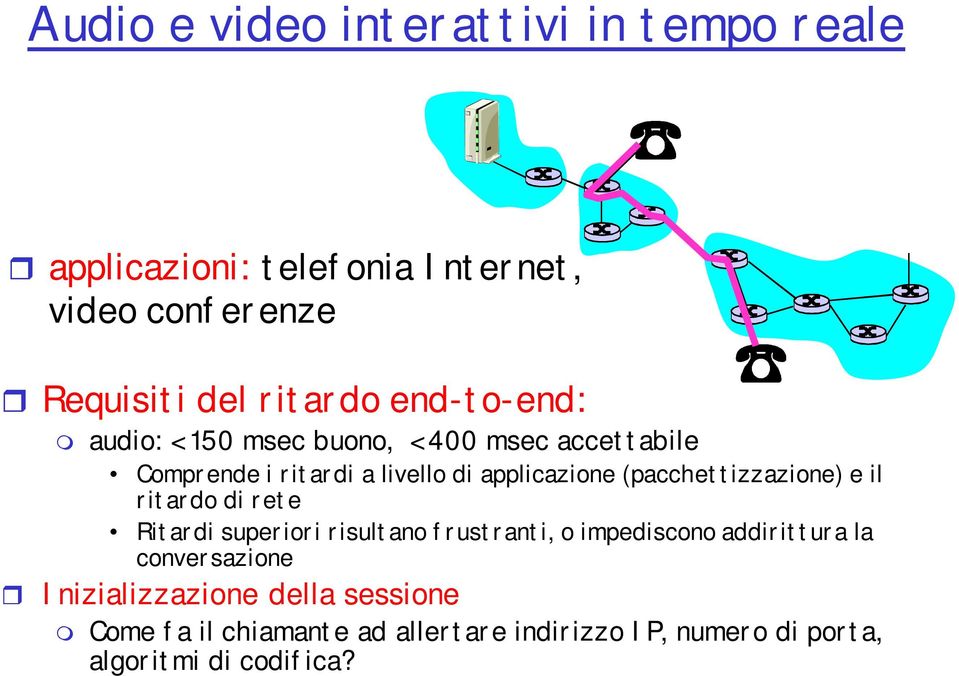 (pacchettizzazione) e il ritardo di rete Ritardi superiori risultano frustranti, o impediscono addirittura la