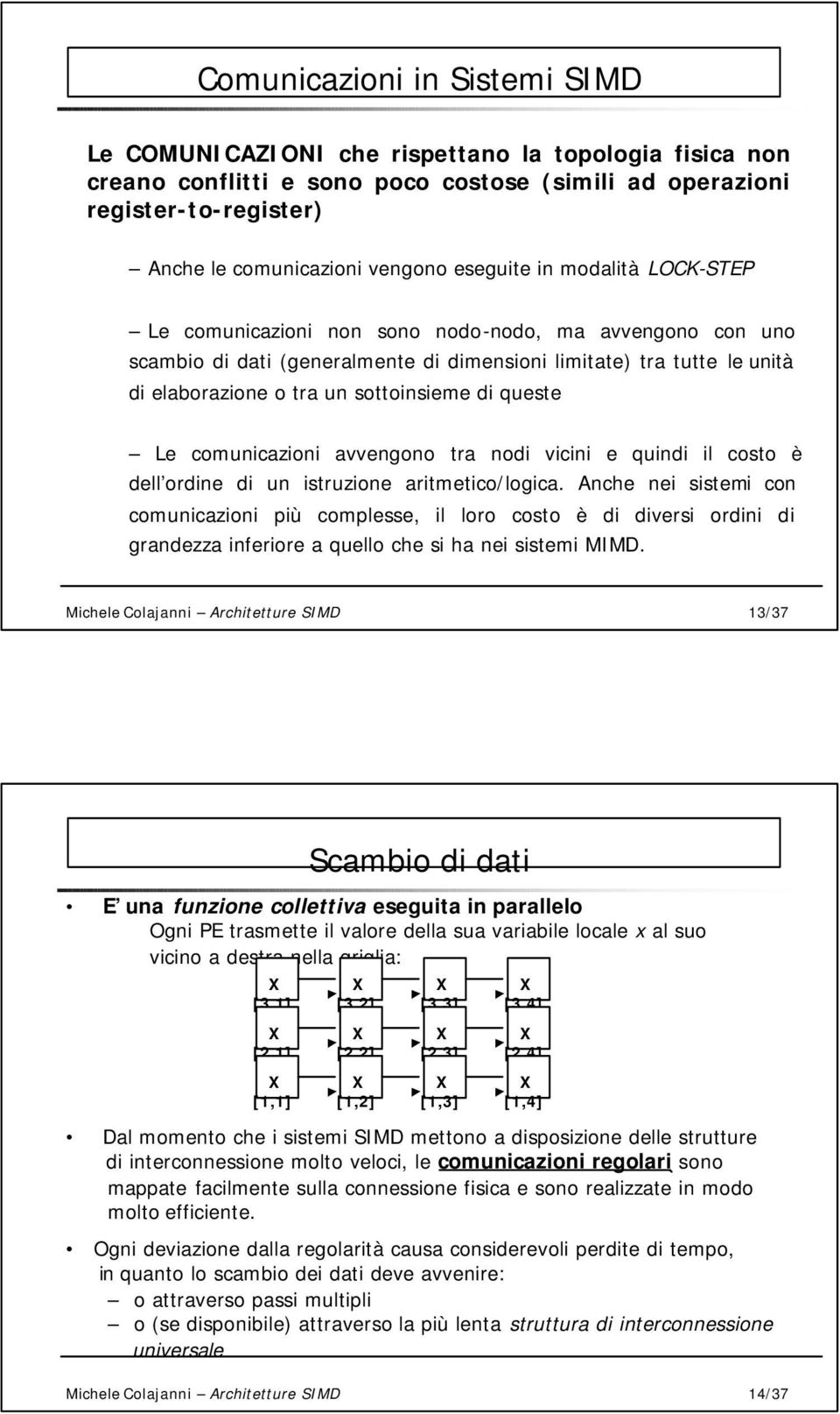 di queste Le comunicazioni avvengono tra nodi vicini e quindi il costo è dell ordine di un istruzione aritmetico/logica.