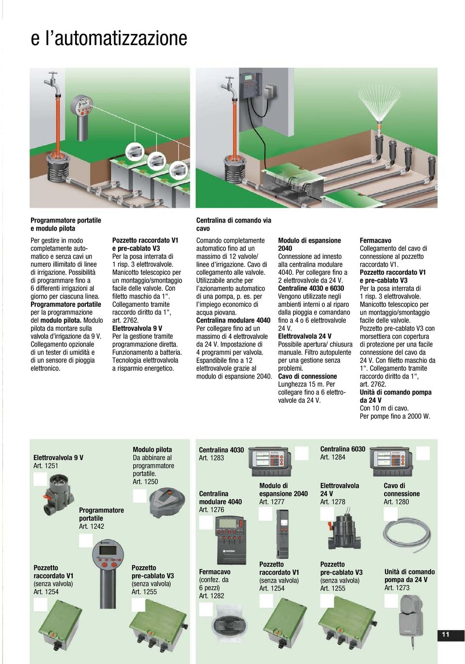 Modulo pilota da ontare sulla valvola d irrigazione da 9 V. Collegaento opzionale di un tester di uidità e di un sensore di pioggia elettronico.