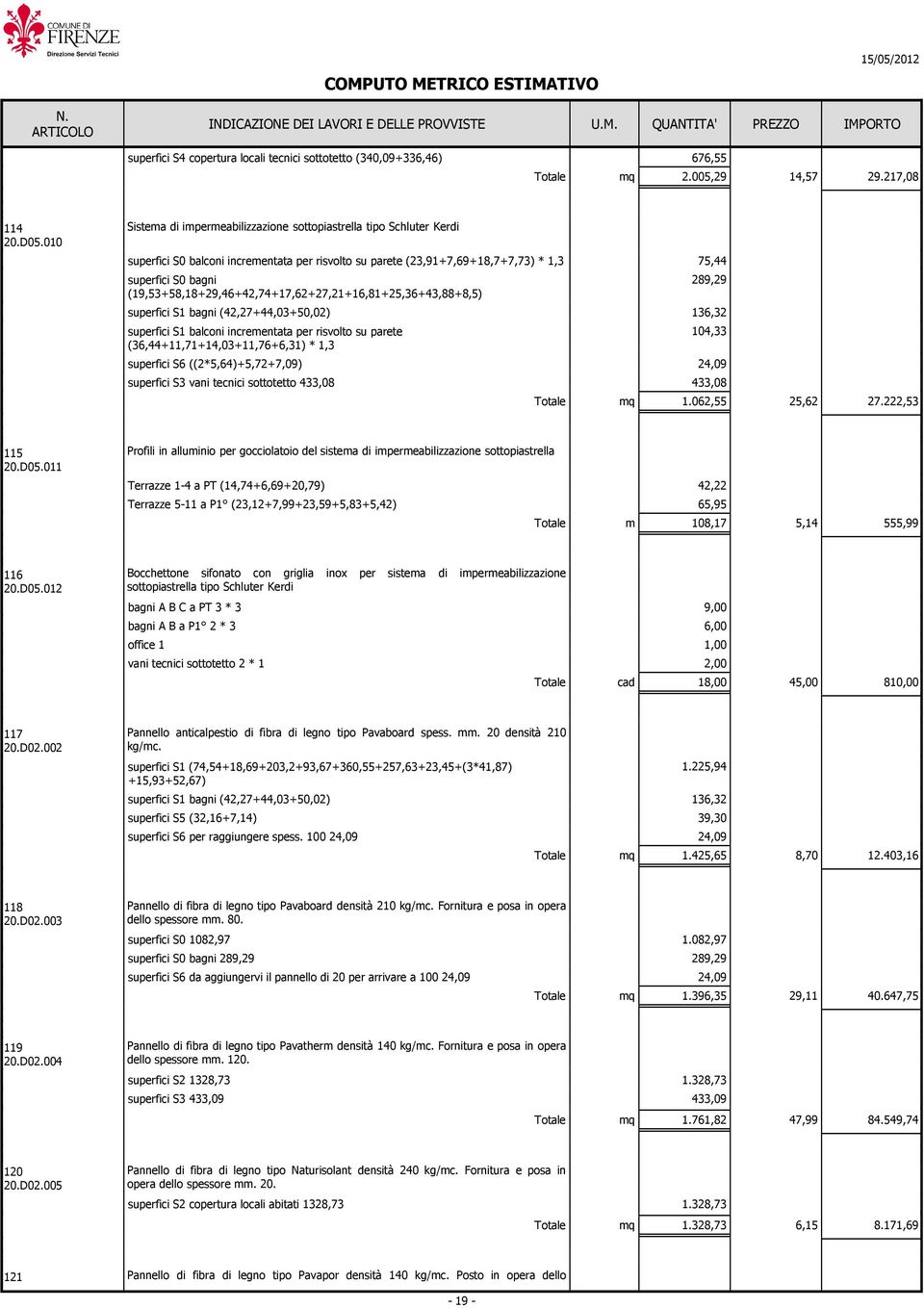 (19,53+58,18+29,46+42,74+17,62+27,21+16,81+25,36+43,88+8,5) superfici S1 bagni (42,27+44,03+50,02) superfici S1 balconi increentata per risvolto su parete (36,44+11,71+14,03+11,76+6,31) * 1,3