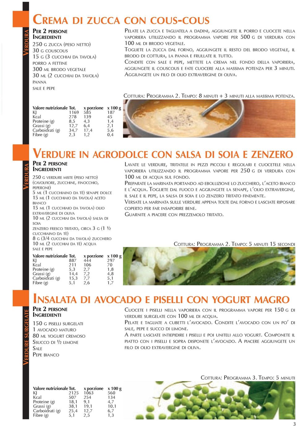 UTILIZZANDO IL PROGRAMMA VAPORE PER 500 G DI VERDURA CON 100 ML DI BRODO VEGETALE.