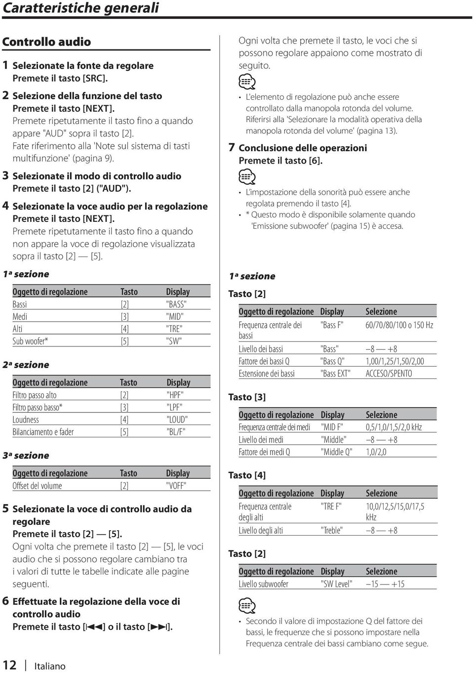 3 Selezionate il modo di controllo audio Premete il tasto [2] ("AUD"). 4 Selezionate la voce audio per la regolazione Premete il tasto [NEXT].