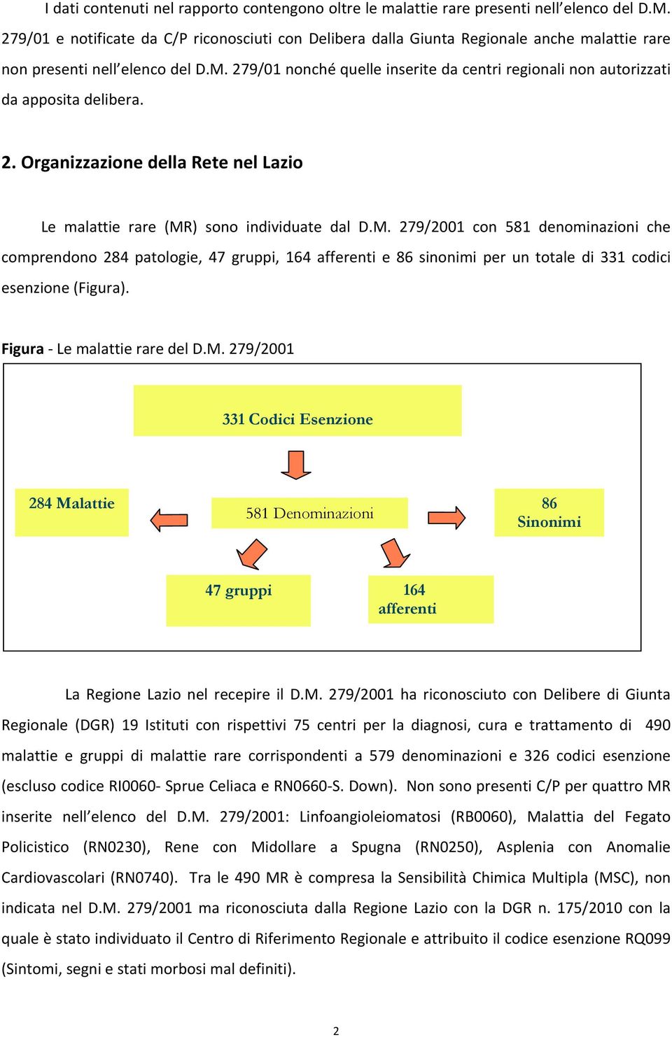 279/01 nonché quelle inserite da centri regionali non autorizzati da apposita delibera. 2. Organizzazione della Rete nel Lazio Le malattie rare (MR