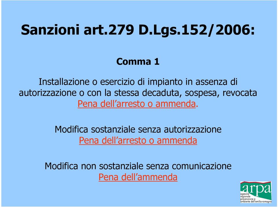 autorizzazione o con la stessa decaduta, sospesa, revocata Pena dell arresto o