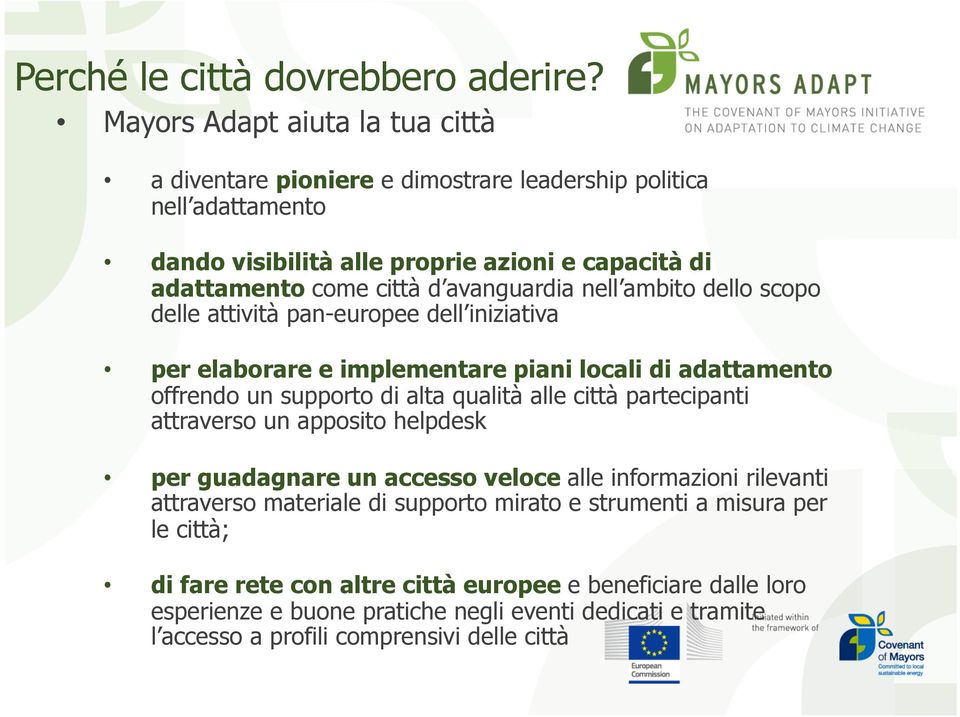 avanguardia nell ambito dello scopo delle attività pan-europee dell iniziativa per elaborare e implementare piani locali di adattamento offrendo un supporto di alta qualità alle città
