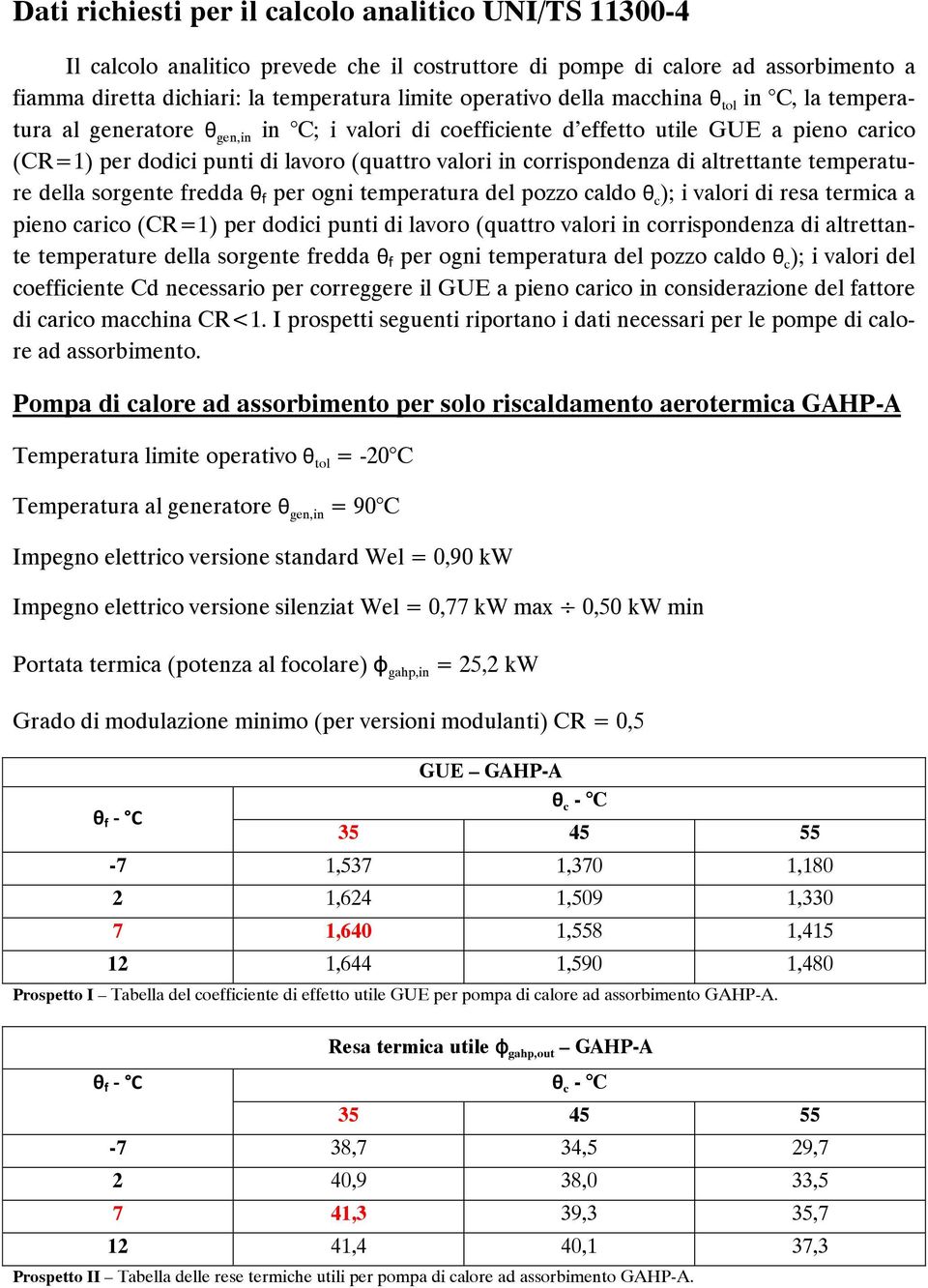 di altrettante temperature della sorgente fredda θ f per ogni temperatura del pozzo caldo θ c ); i valori di resa termica a pieno carico (CR=1) per dodici punti di lavoro (quattro valori in