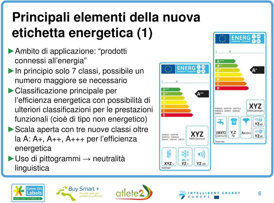 energetica con possibilità di ulteriori classificazioni per le prestazioni funzionali (cioè di tipo non energetico)