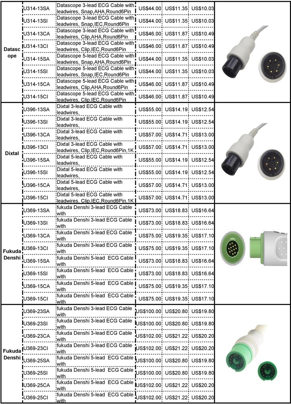 Snap, Datascope 3-lead ECG Cable Snap, Datascope 3-lead ECG Cable Clip, Datascope 3-lead ECG Cable Clip, Datascope 5-lead ECG Cable Snap, Datascope 5-lead ECG Cable Snap, Datascope 5-lead ECG Cable