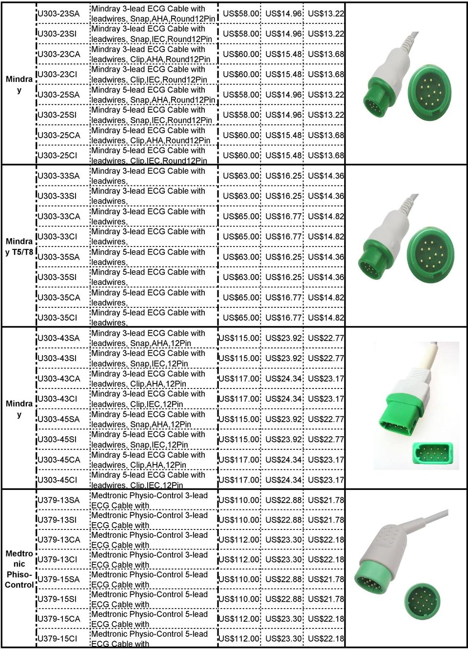 Cable Snap, Mindray 3-lead ECG Cable Snap, Mindray 3-lead ECG Cable Clip, Mindray 3-lead ECG Cable Clip, Mindray 5-lead ECG Cable Snap, Mindray 5-lead ECG Cable Snap, Mindray 5-lead ECG Cable Clip,