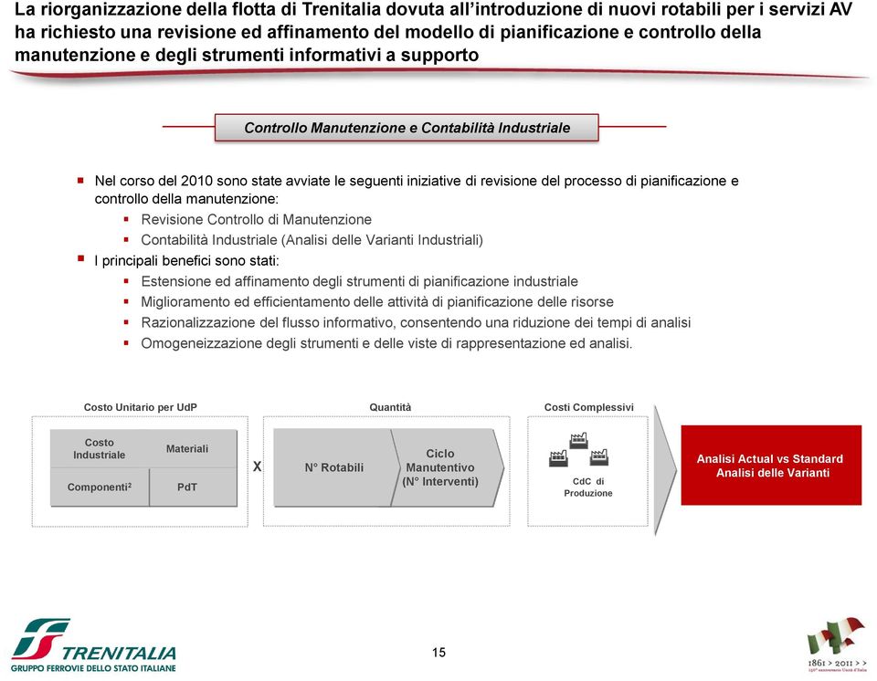 pianificazione e controllo della manutenzione: Revisione Controllo di Manutenzione Contabilità Industriale (Analisi delle Varianti Industriali) I principali benefici sono stati: Estensione ed