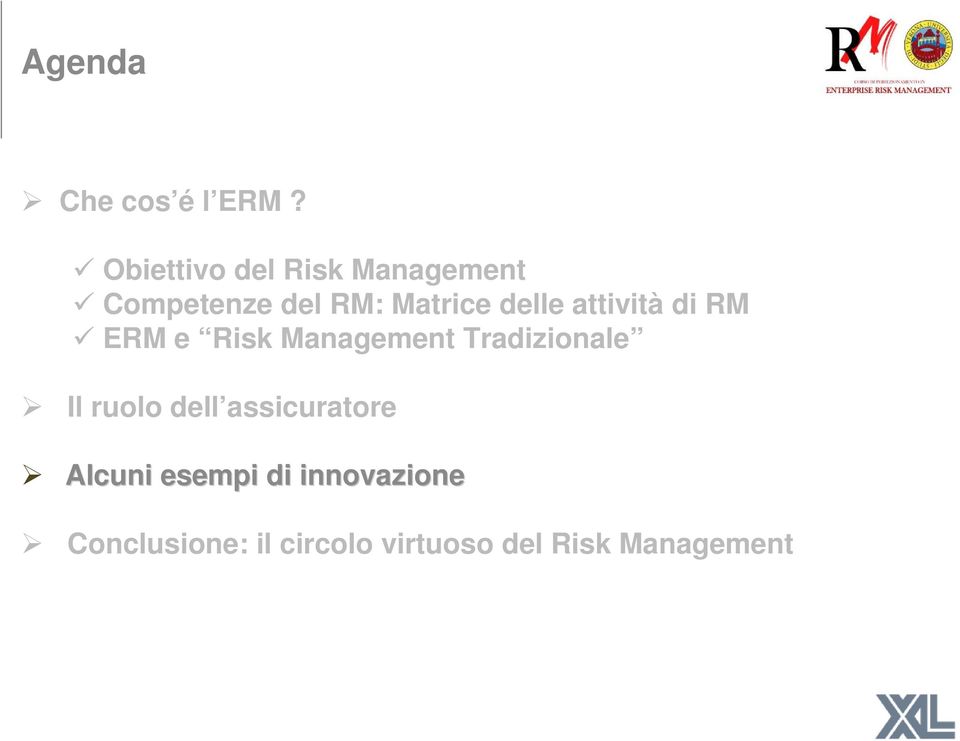 delle attività di RM ERM e Risk Management Tradizionale Il