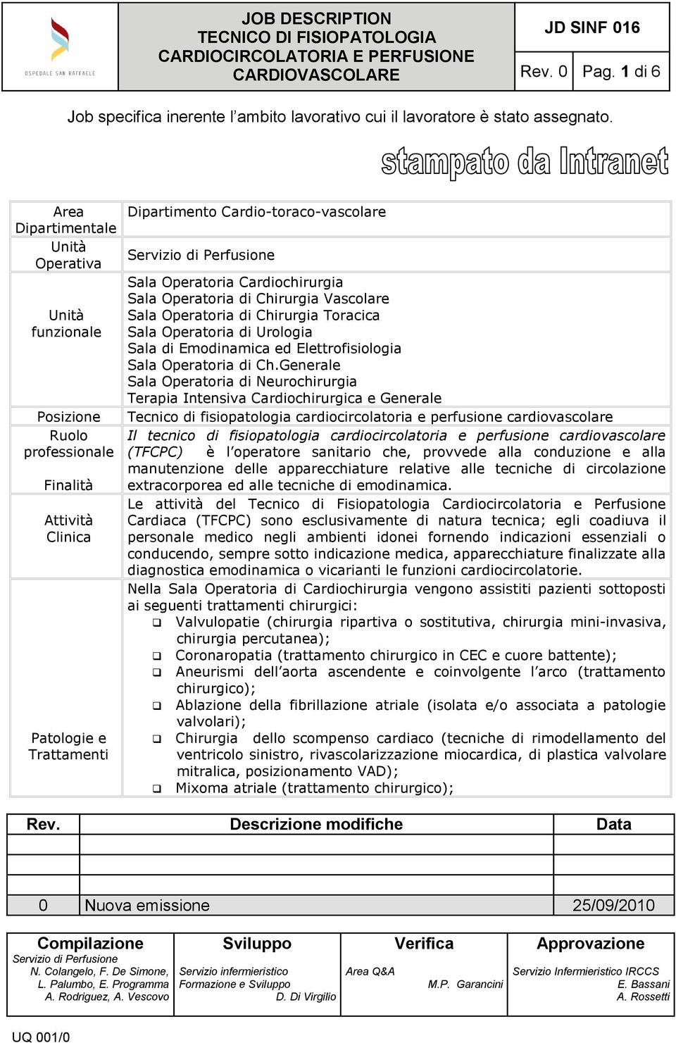 Operatoria Cardiochirurgia Sala Operatoria di Chirurgia Vascolare Sala Operatoria di Chirurgia Toracica Sala Operatoria di Urologia Sala di Emodinamica ed Elettrofisiologia Sala Operatoria di Ch.