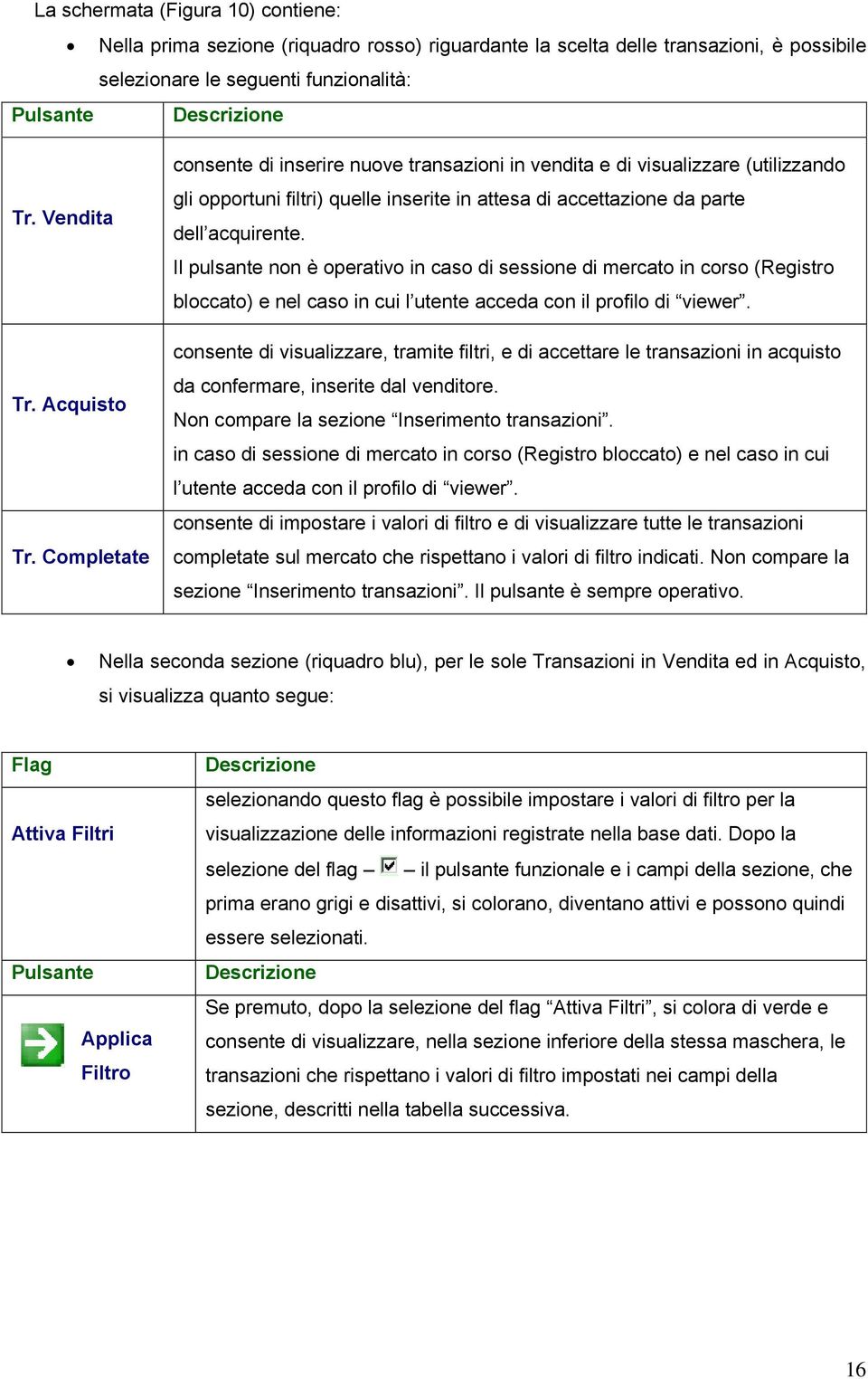 Il pulsante non è operativo in caso di sessione di mercato in corso (Registro bloccato) e nel caso in cui l utente acceda con il profilo di viewer.