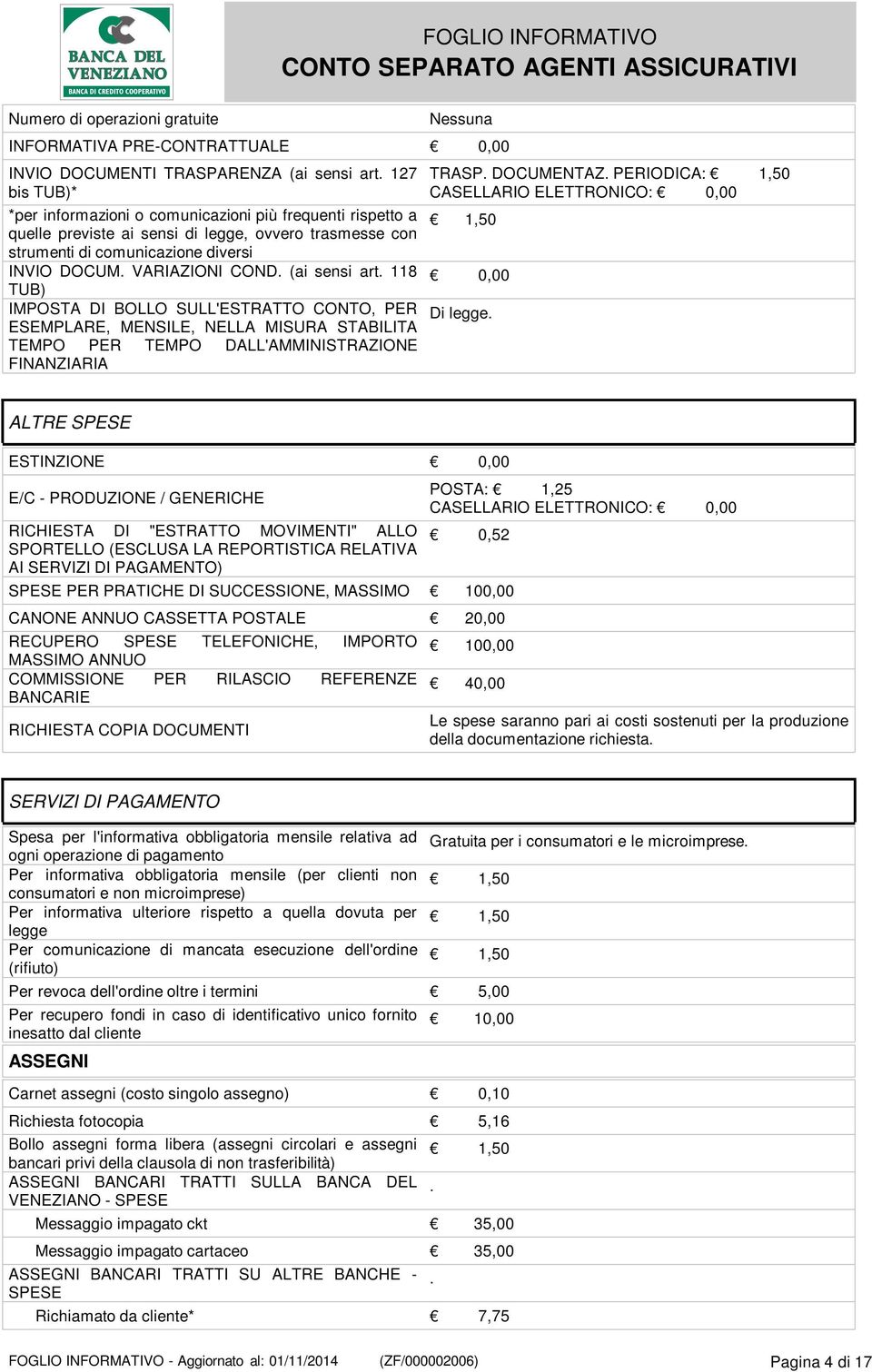 (ai sensi art. 118 TUB) IMPOSTA DI BOLLO SULL'ESTRATTO CONTO, PER ESEMPLARE, MENSILE, NELLA MISURA STABILITA TEMPO PER TEMPO DALL'AMMINISTRAZIONE FINANZIARIA TRASP. DOCUMENTAZ.