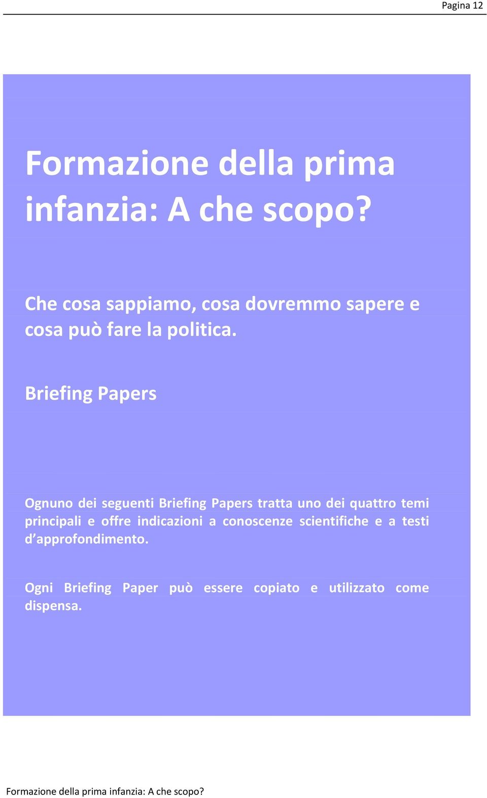 Briefing Papers Ognuno dei seguenti Briefing Papers tratta uno dei quattro temi