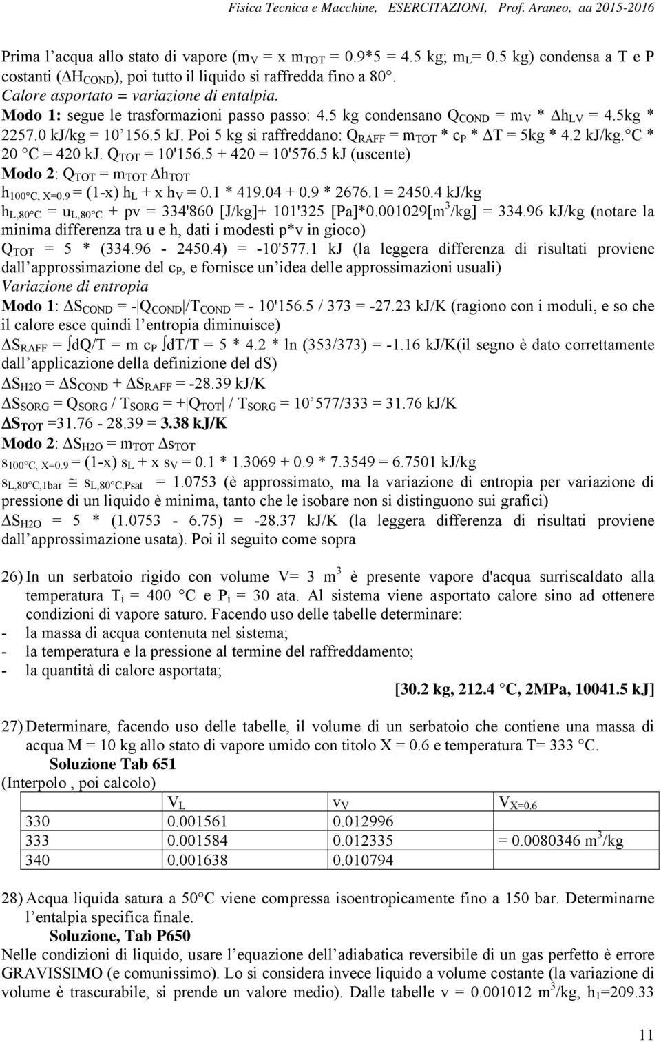 Poi 5 kg si raffreddano: Q RAFF = m TOT * c P * ΔT = 5kg * 4.2 kj/kg. C * 20 C = 420 kj. Q TOT = 10'156.5 + 420 = 10'576.5 kj (uscente) Modo 2: Q TOT = m TOT Δh TOT h 100 C, X=0.