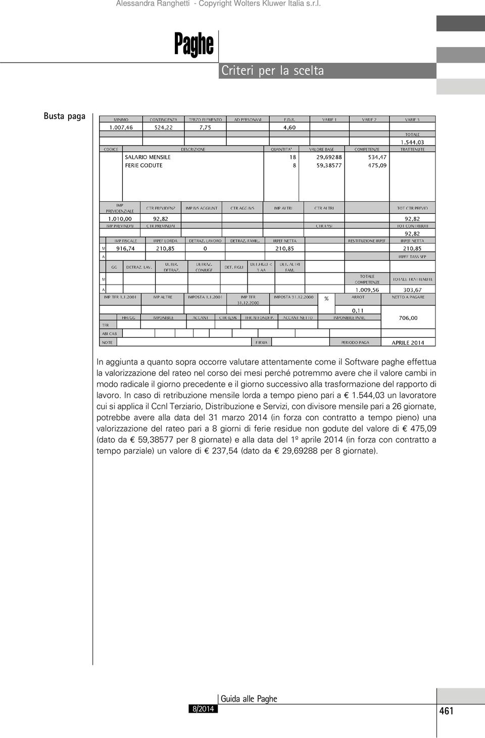 544,03 un lavoratore cui si applica il Ccnl Terziario, Distribuzione e Servizi, con divisore mensile pari a 26 giornate, potrebbe avere alla data del 31 marzo 2014 (in forza con contratto a tempo