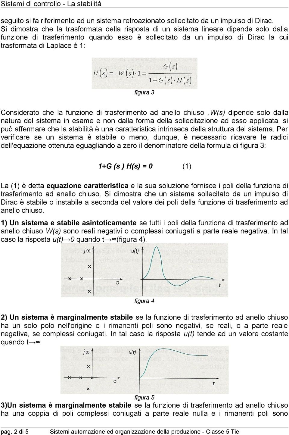 figura 3 Considerato che la funzione di trasferimento ad anello chiuso.