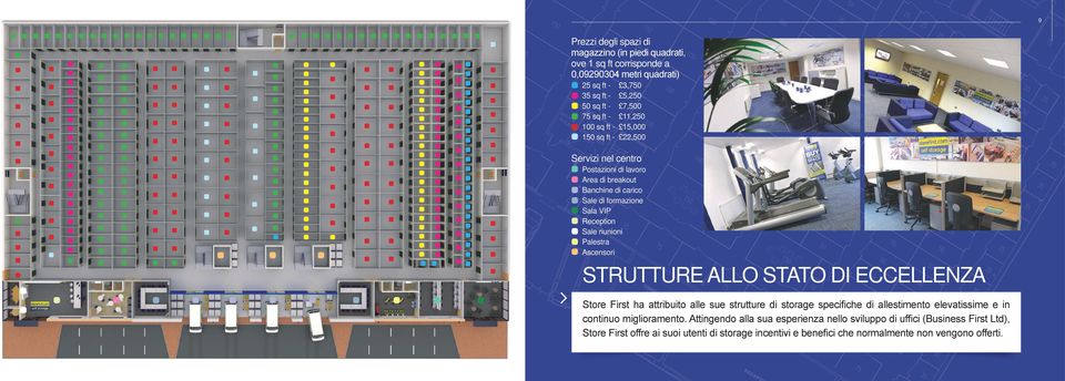 Palestra Ascensori STRUTTURE ALLO STATO DI ECCELLENZA Store First ha attribuito alle sue strutture di storage specifiche di allestimento elevatissime e in continuo