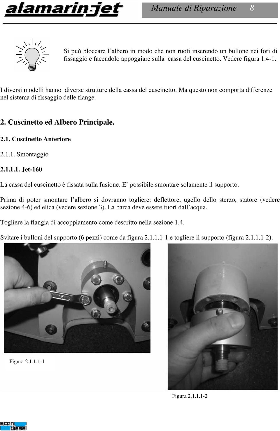 Cuscinetto Anteriore 2.1.1. Smontaggio 2.1.1.1. Jet-160 La cassa del cuscinetto è fissata sulla fusione. E possibile smontare solamente il supporto.