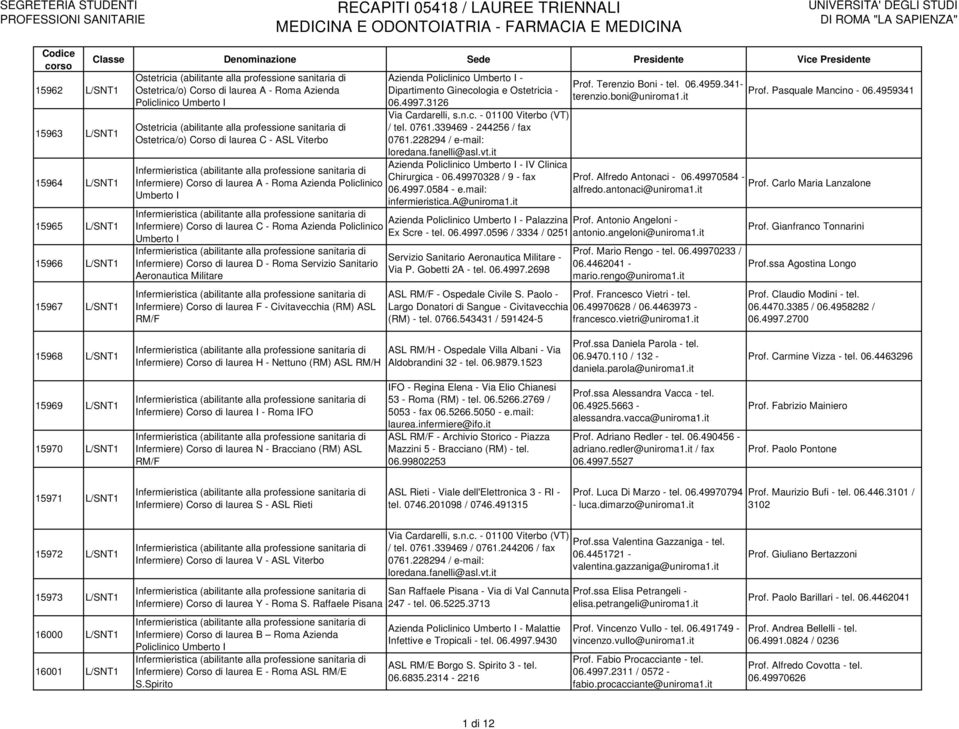 Azienda Policlinico Azienda Policlinico - Dipartimento Ginecologia e Ostetricia - 06.4997.3126 Via Cardarelli, s.n.c. - 01100 Viterbo (VT) / tel. 0761.339469-244256 / fax 0761.