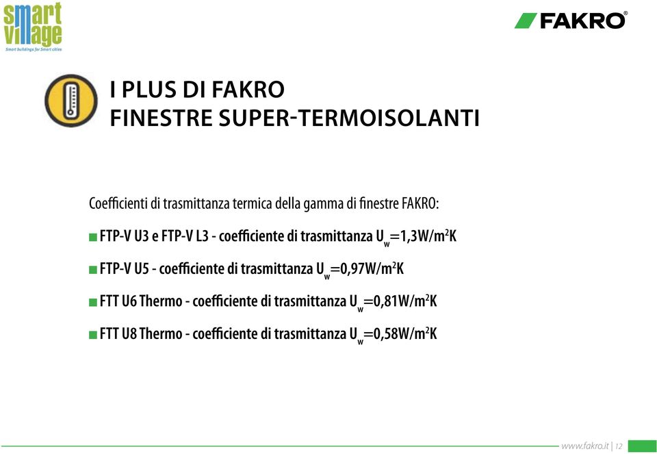 U5 - coefficiente di trasmittanza U w =0,97W/m 2 K FTT U6 Thermo - coefficiente di