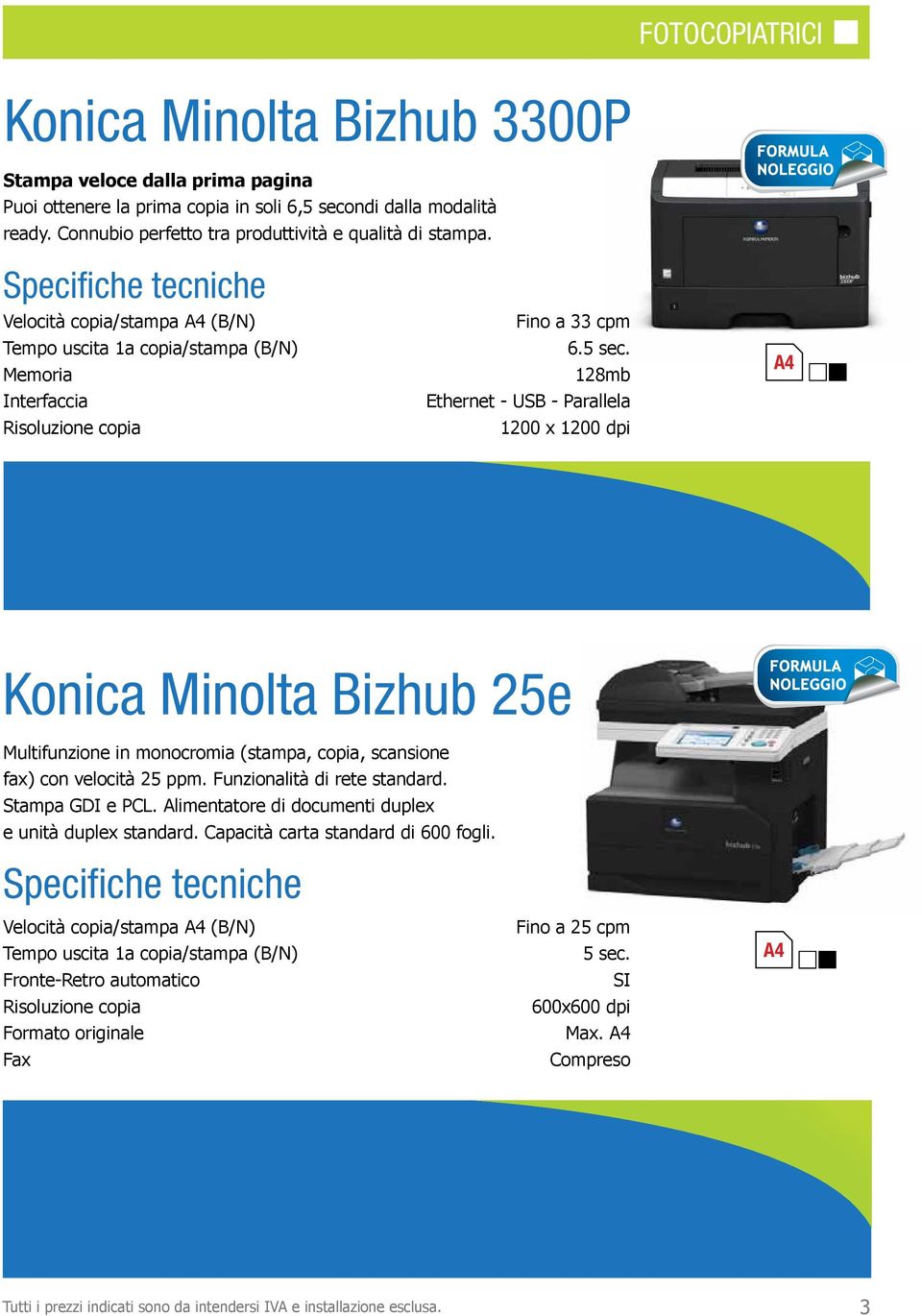 128mb Ethernet - USB - Parallela 1200 x 1200 dpi Konica Minolta Bizhub 25e Multifunzione in monocromia (stampa, copia, scansione fax) con velocità 25 ppm. Funzionalità di rete standard.
