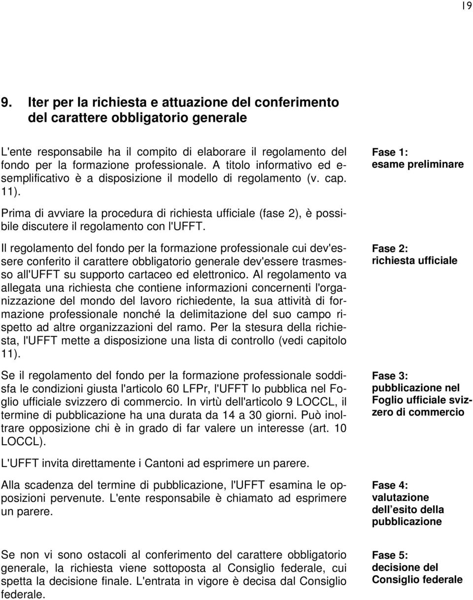 Fase 1: esame preliminare Prima di avviare la procedura di richiesta ufficiale (fase 2), è possibile discutere il regolamento con l'ufft.