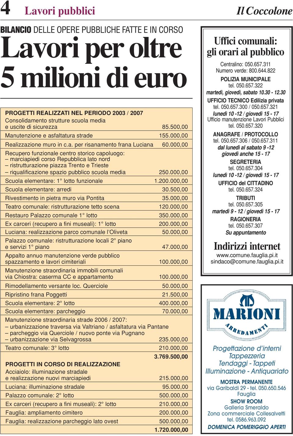 000,00 Recupero funzionale centro storico capoluogo: marciapiedi corso Repubblica lato nord ristrutturazione piazza Trento e Trieste riqualificazione spazio pubblico scuola media 250.