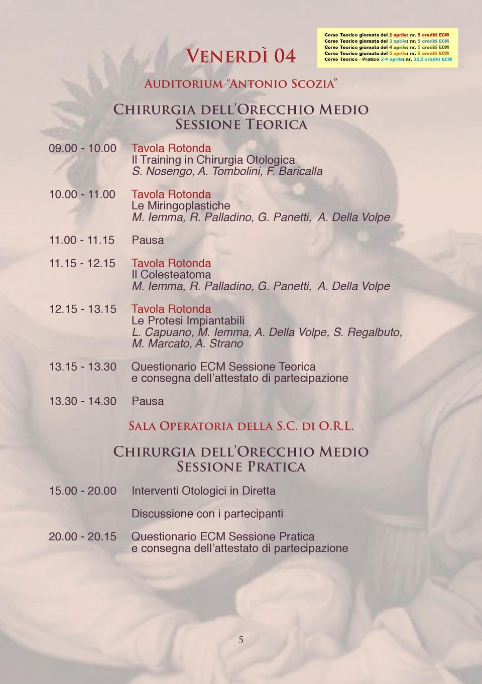 15-13.15 Tavola Rotonda Le Protesi Impiantabili L. Capuano, M. Iemma, A. Della Volpe, S. Regalbuto, M. Marcato, A. Strano 13.15-13.30 Questionario ECM Sessione Teorica e consegna dell attestato di partecipazione 13.