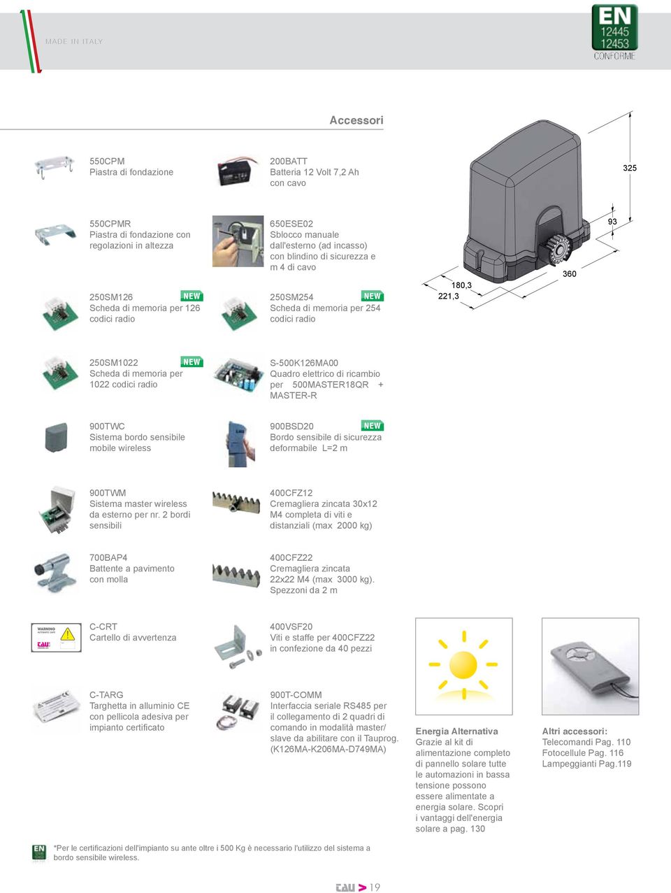 1022 codici radio S-500K126MA00 Quadro elettrico di ricambio per 500MASTER18QR + MASTER-R 900TWC Sistema bordo sensibile mobile wireless 900BSD20 Bordo sensibile di sicurezza deformabile L=2 m 900TWM